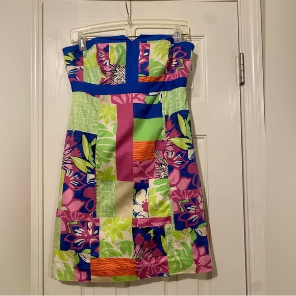 Lilly Pulitzer Strapless Dress in Pink, Green, and Blue 4 - Picture 2 of 9